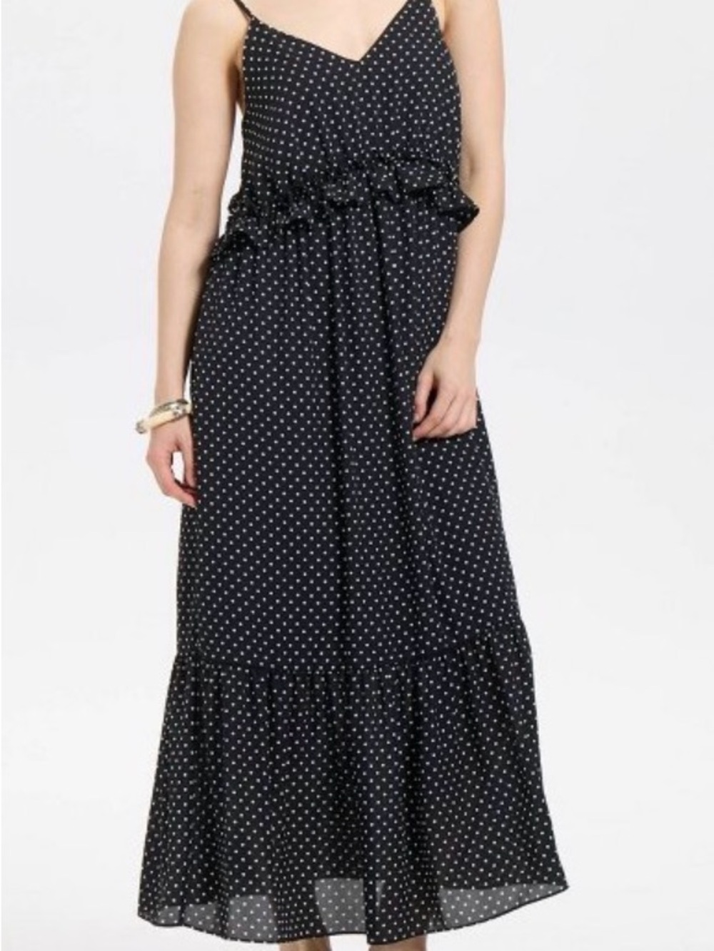 A New Day Women's Strapless Tiered Midi A-Line Dress Black Polka Dots size M